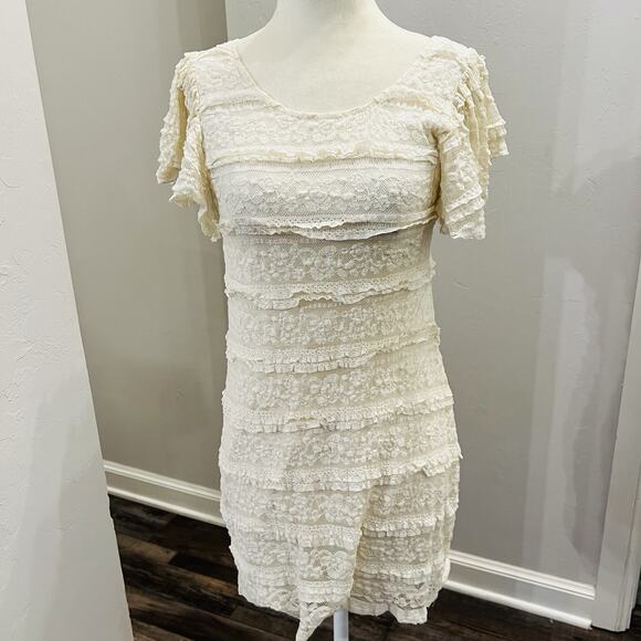 BLU PEPPER Women’s Ivory Layered Dress Short Sleeve Size Small (A0126) - Picture 1 of 7
